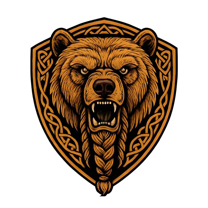Brown bear in shield with braid