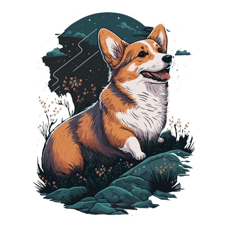 Corgi avec les fleurs
