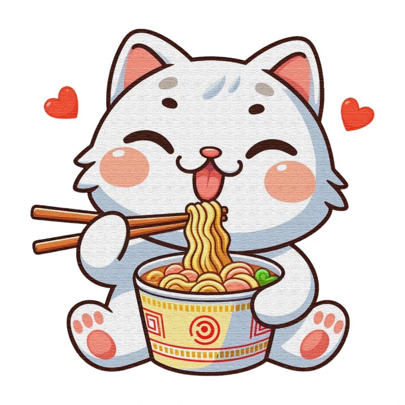 chat mignon mangeant des ramen