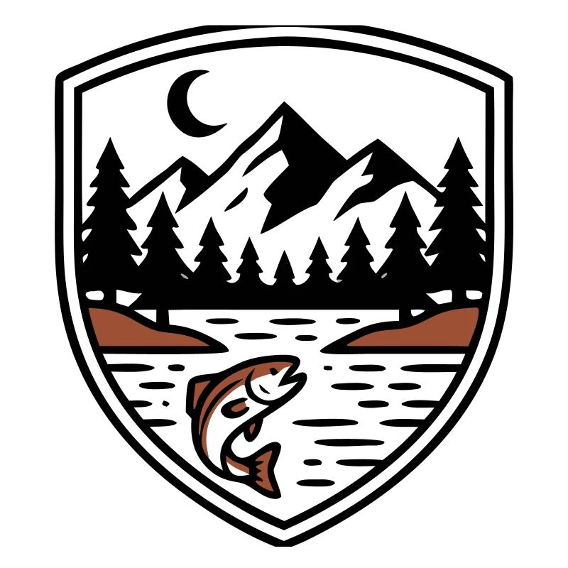 Mountains Forest Fish Shield Logo