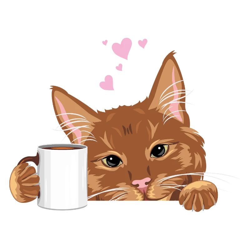 Spähende süße Ingwerkatze mit Kaffeetasse
