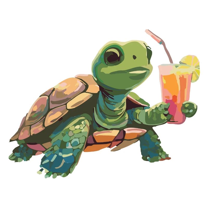 Turtle with drink in hand