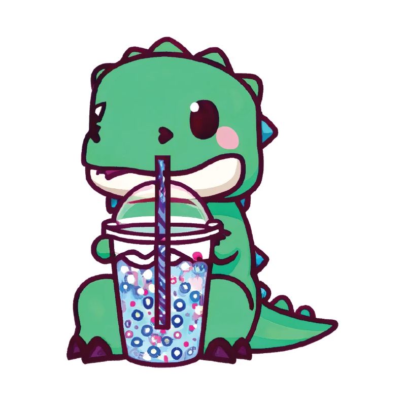 Dinosaurier trinkt Bubble Tea