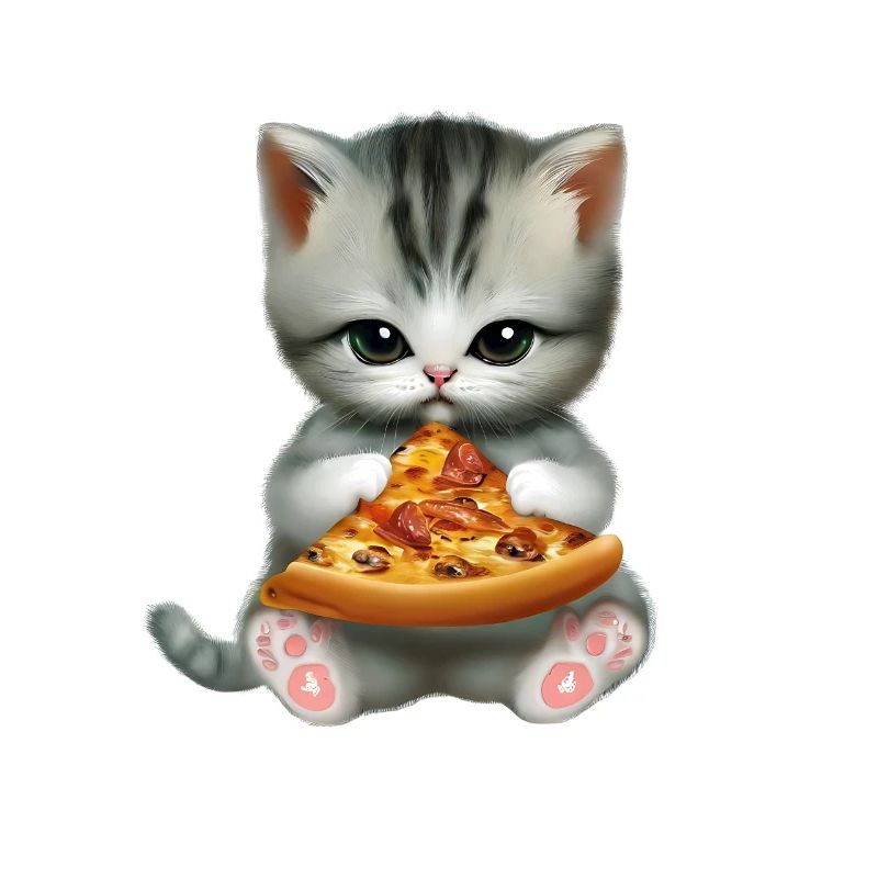 Cat eats pizza