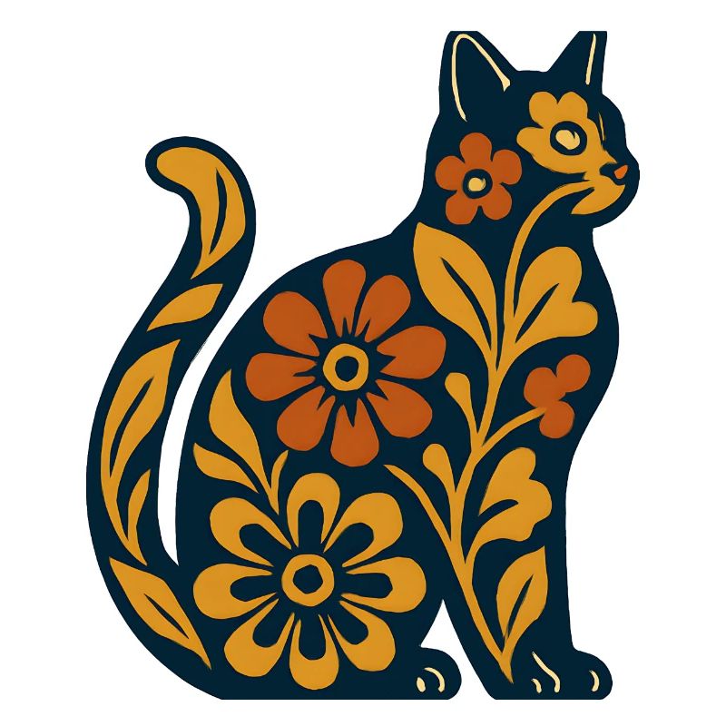 Silhouette de chat fleur dans des tons chauds