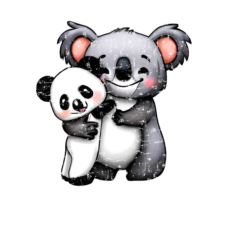cute koala bear and panda bear squeeze grunge
