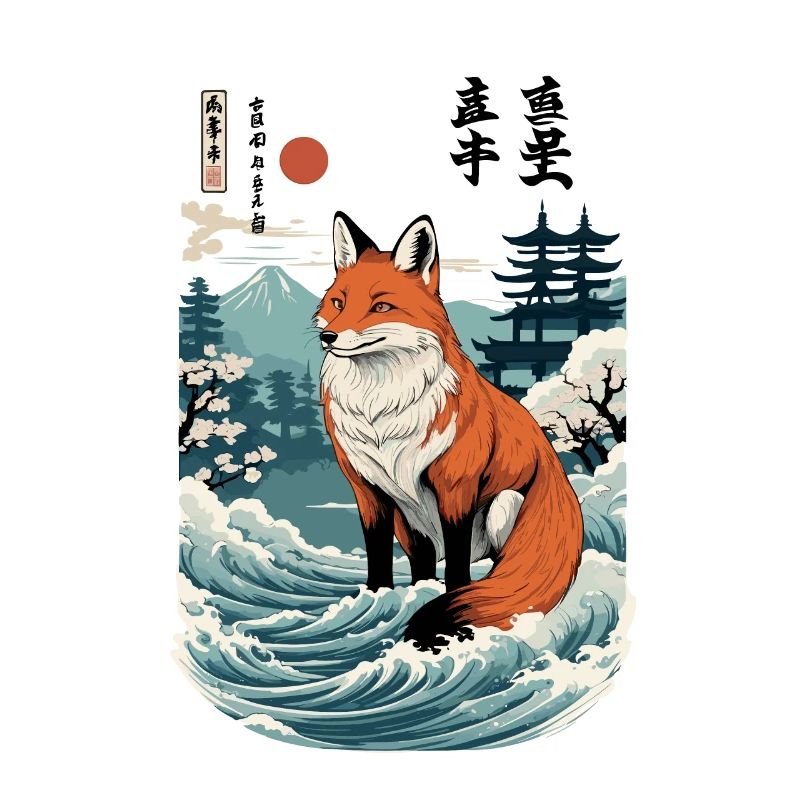 Ukiyo-E Art Style Japanese Kitsune Fox Ghost