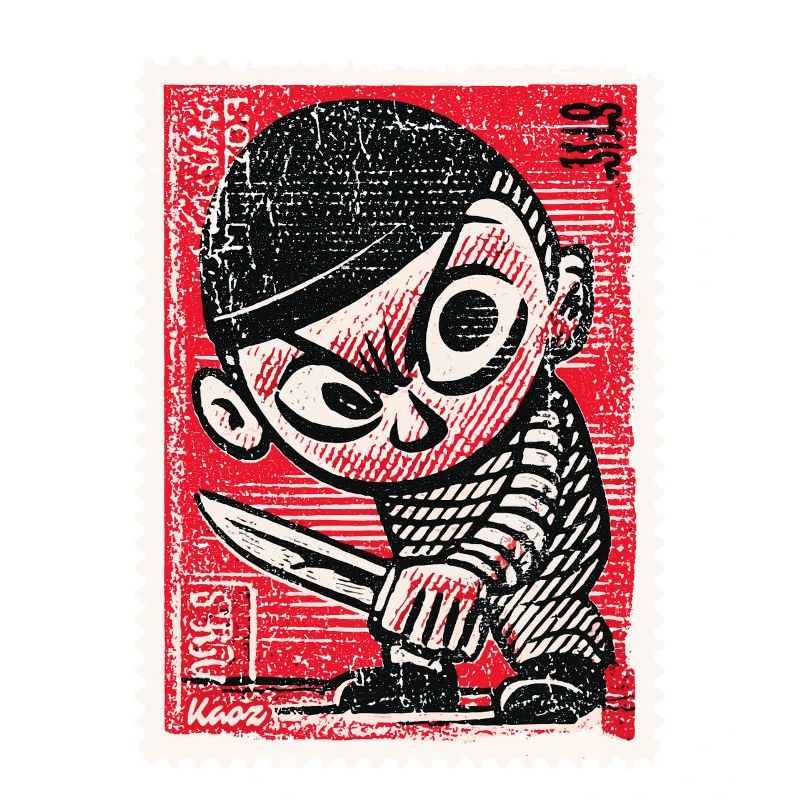 Comic gangster on postage stamp