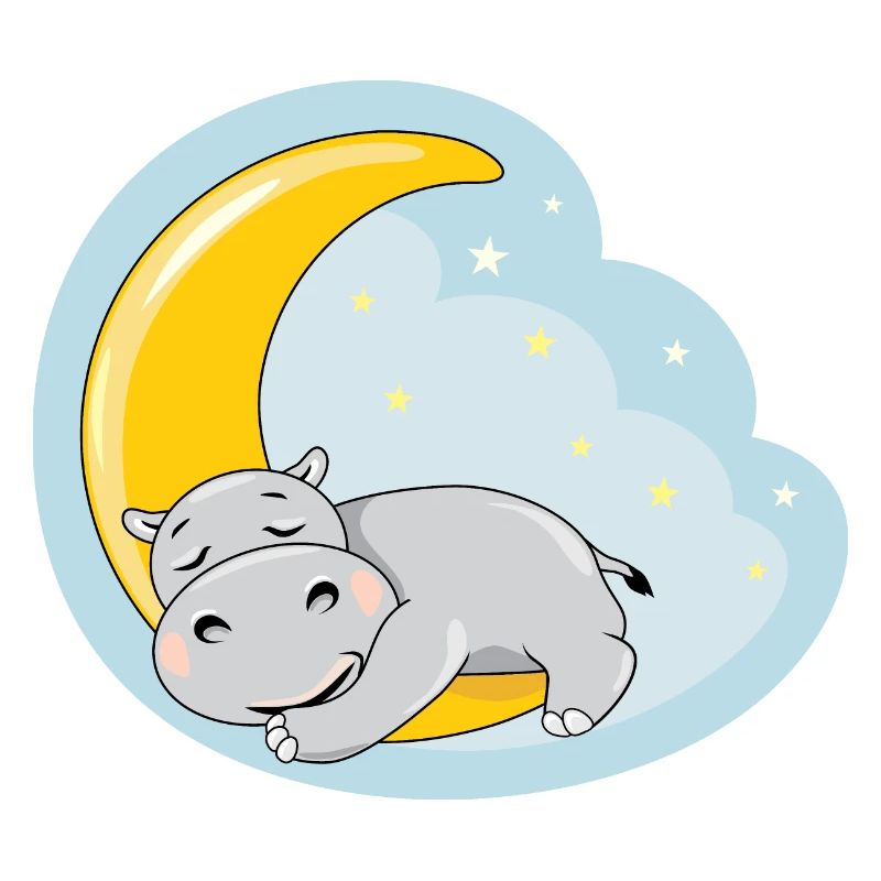 Cute sleeping hippo on the moon