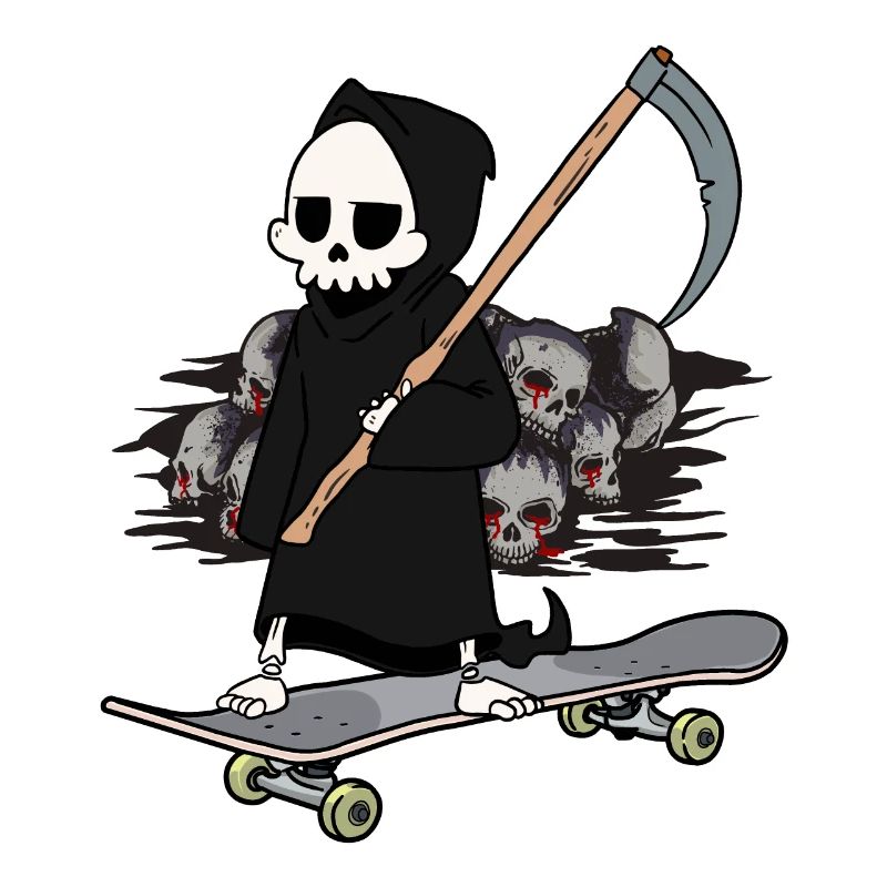 Skateboard Sensenmann Feierabend Ende Horror Tod