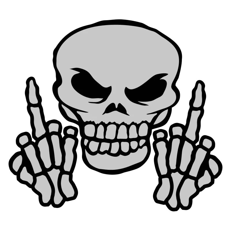 Middle fingers show evil skull
