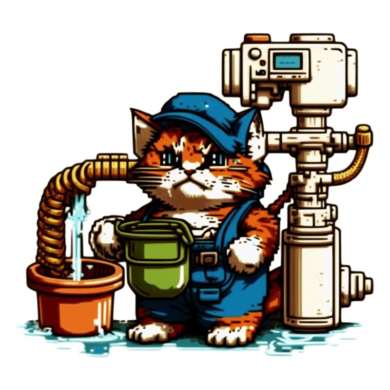 Retro Pixelart Heating Construction Cat 8 Bit Retro