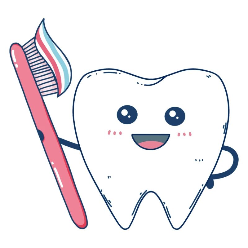 Funny tooth brushing his teeth with a toothbrush