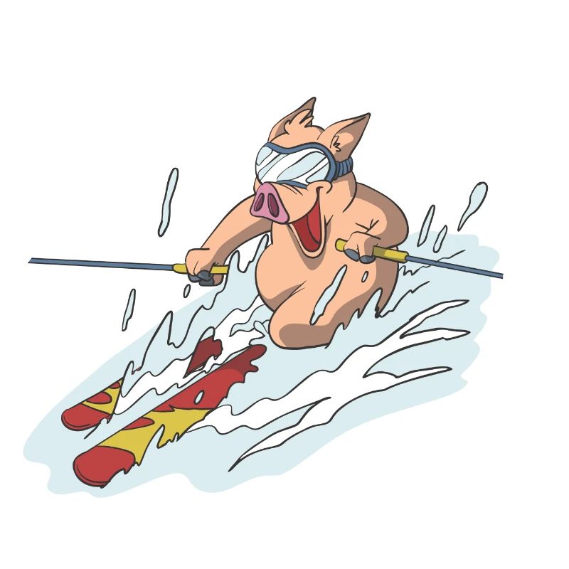 Cochon à skis dans la courbe