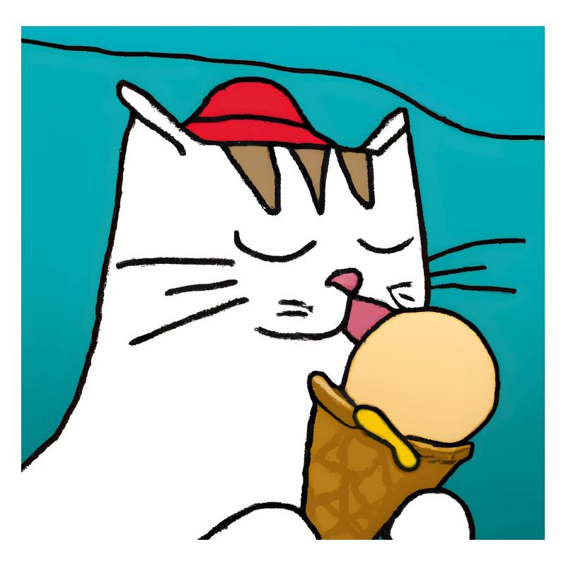 Cat with ice cream with blue background