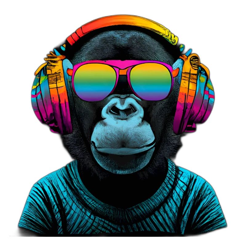 Regenbogen Affe mit Kopfhörer