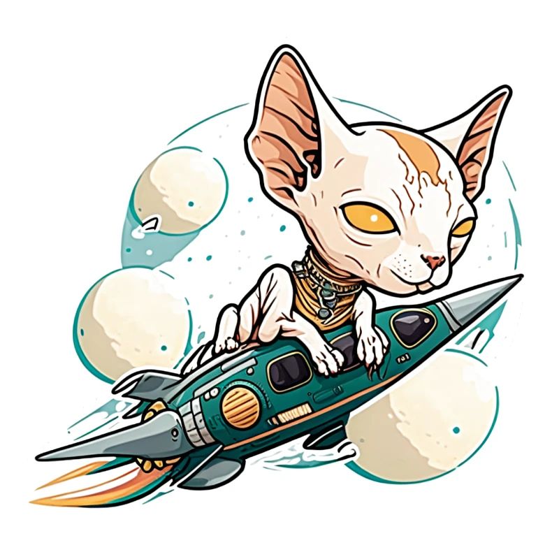 Sphinx cat rides on a rocket