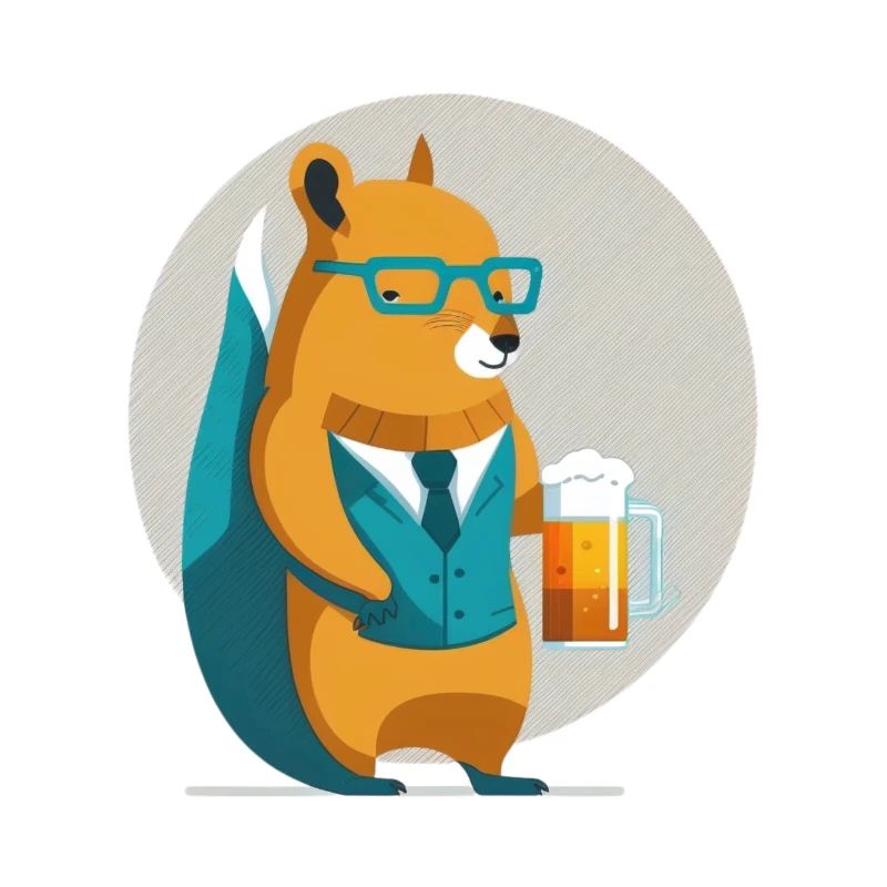 Funny squirrel with beer, and glasses