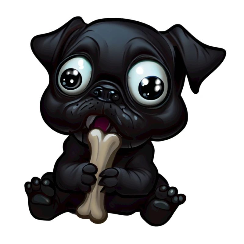 Petit bouledogue noir mangeant un os