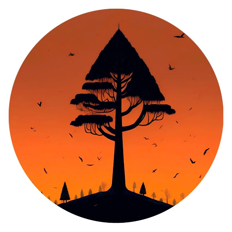 Minimalist landscape with a central tree