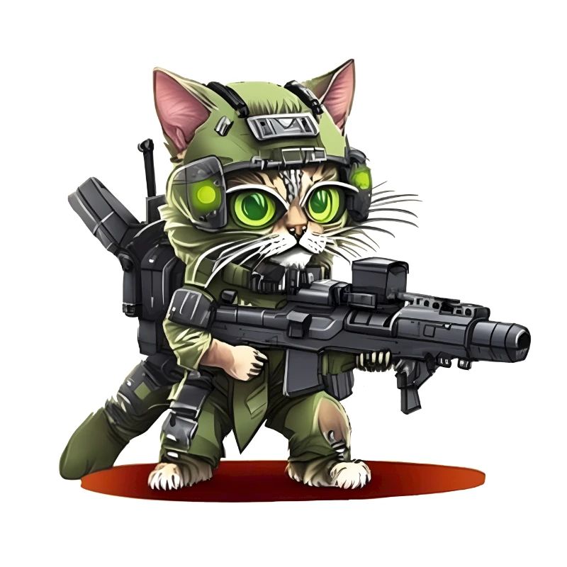 Chat cool dans le look militaire.