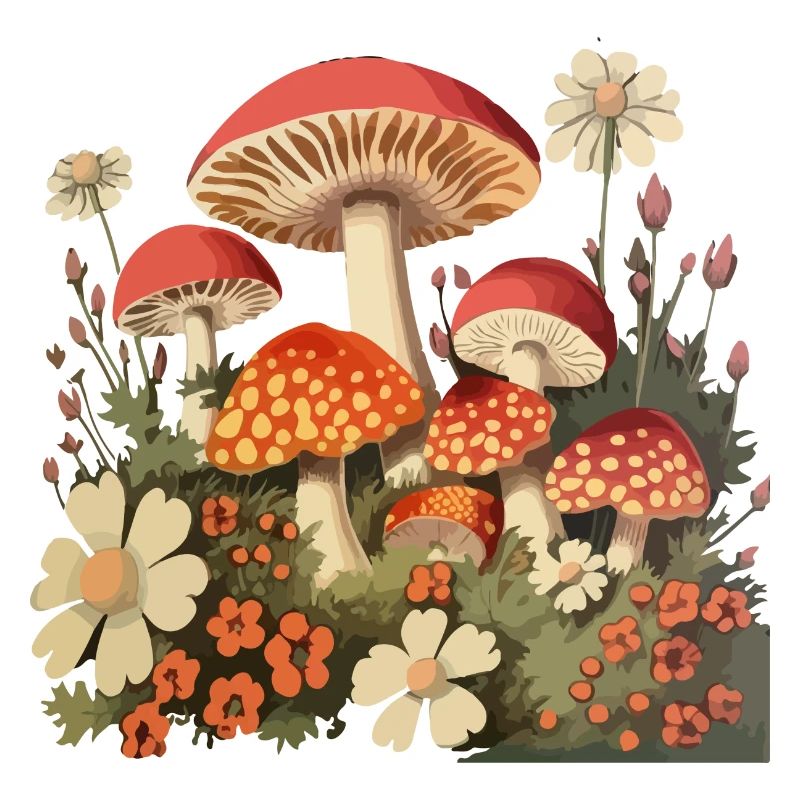 Mushrooms and flowers