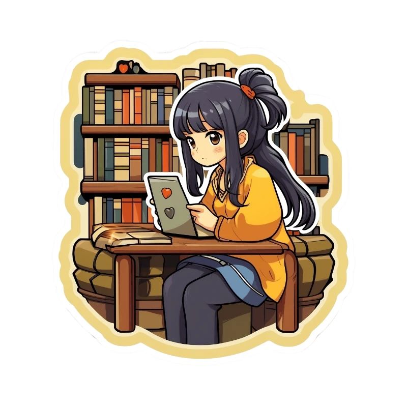 Anime girl studying