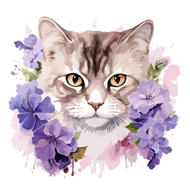 Chat avec des fleurs