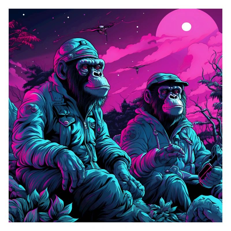 Neon stylized monkeys
