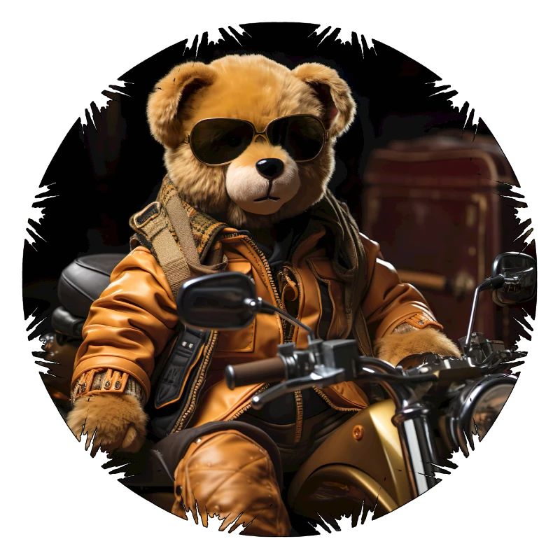 Cool plush bear as a motorcycle rider