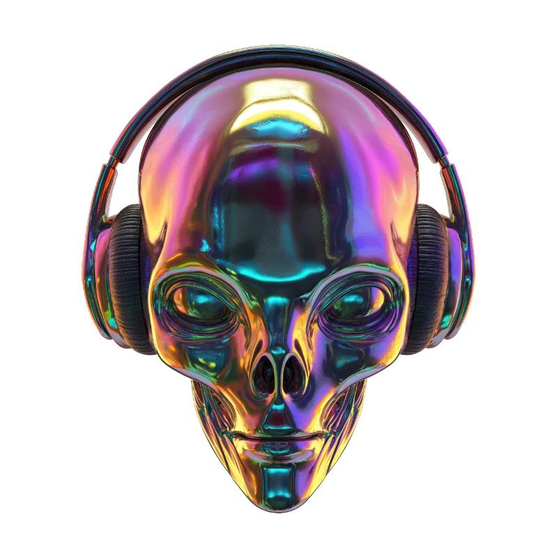 Chromatischer Alien-Kopf mit Kopfhörern