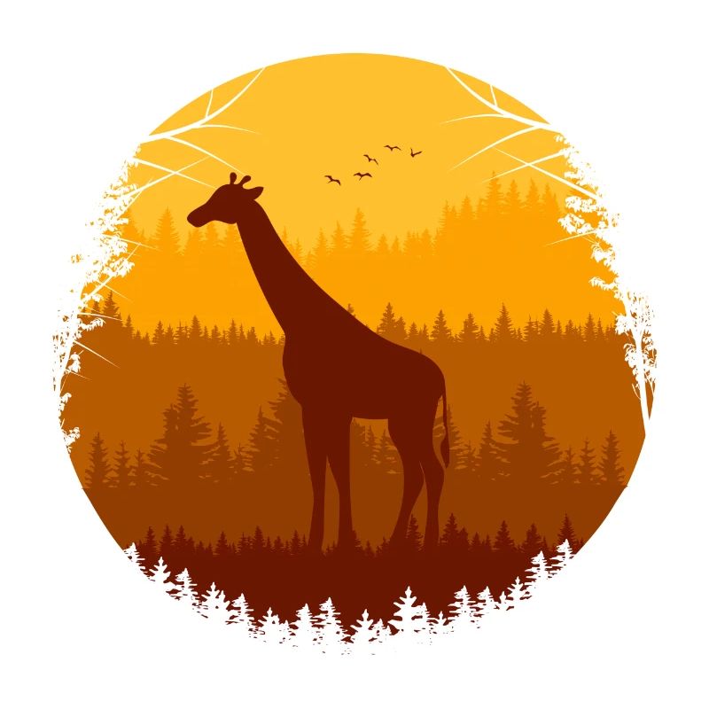 girafe et volée d’oiseaux dans la forêt d’automne