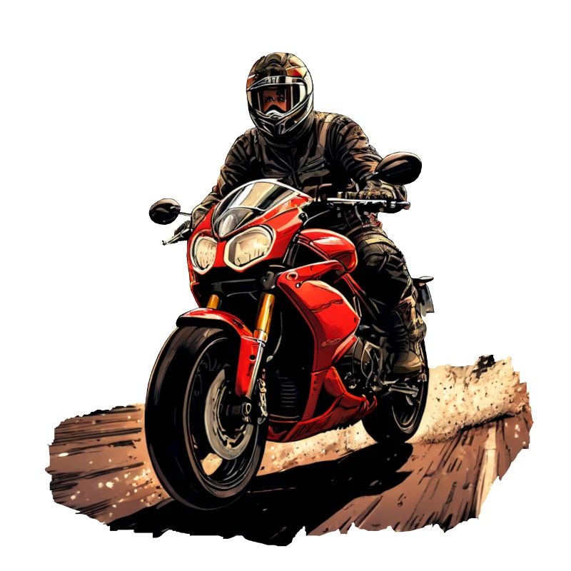 Motorradfahrer mit rotem Motorrad