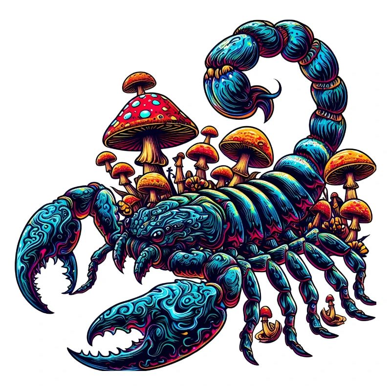 Psychedelischer Skorpion mit Pilzen