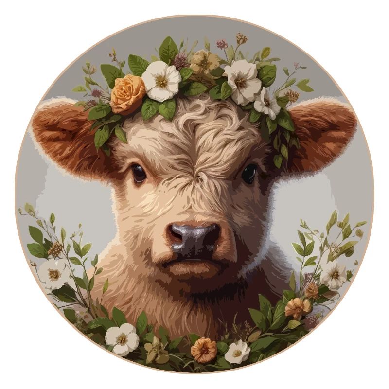 Highlander-Kalb mit Blumen