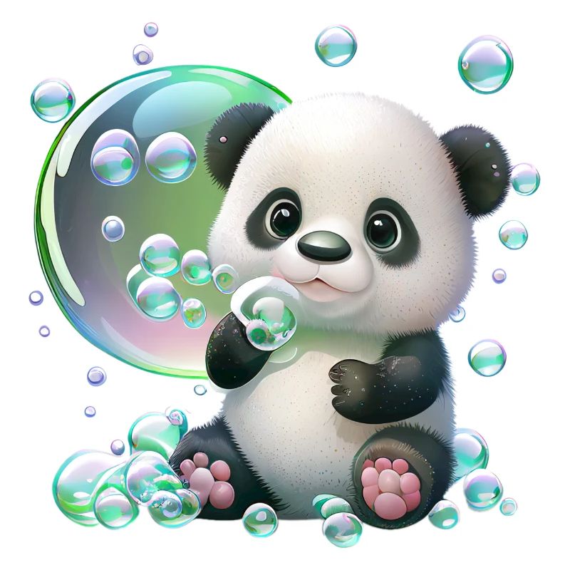 Bébé panda ludique et mignon avec des bulles de savon