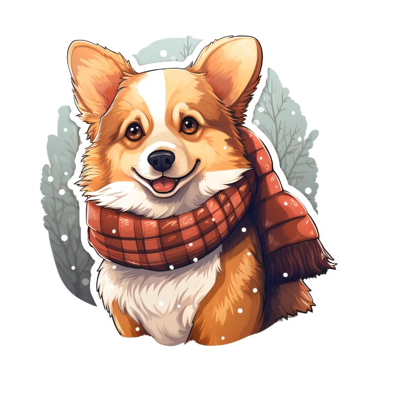 Welsh Corgi dans la neige avec écharpe