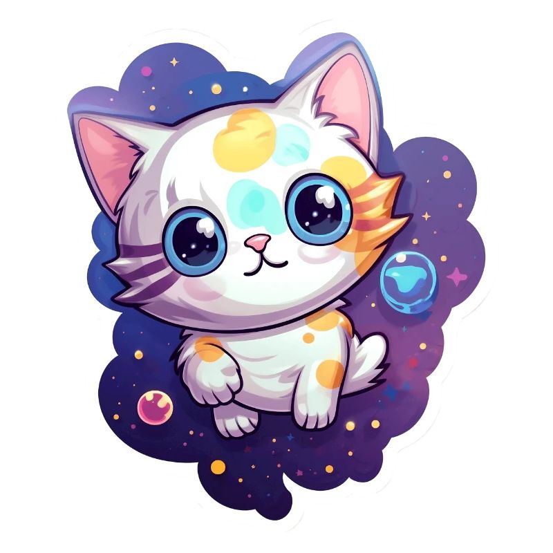 Mignon chat de dessin animé flottant dans l’espace