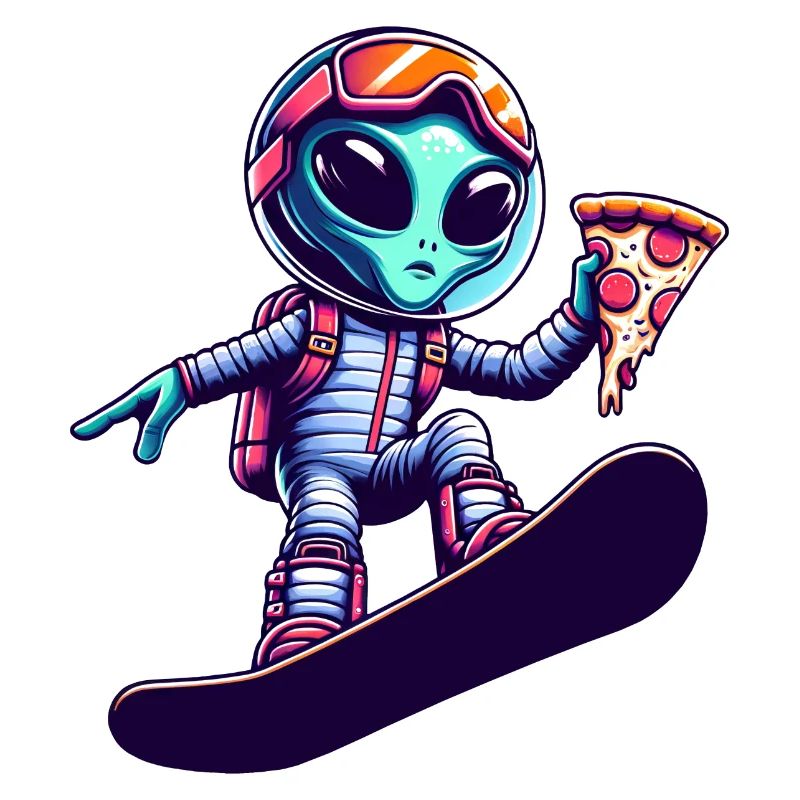 Alien Snowboard Pizza Spaß