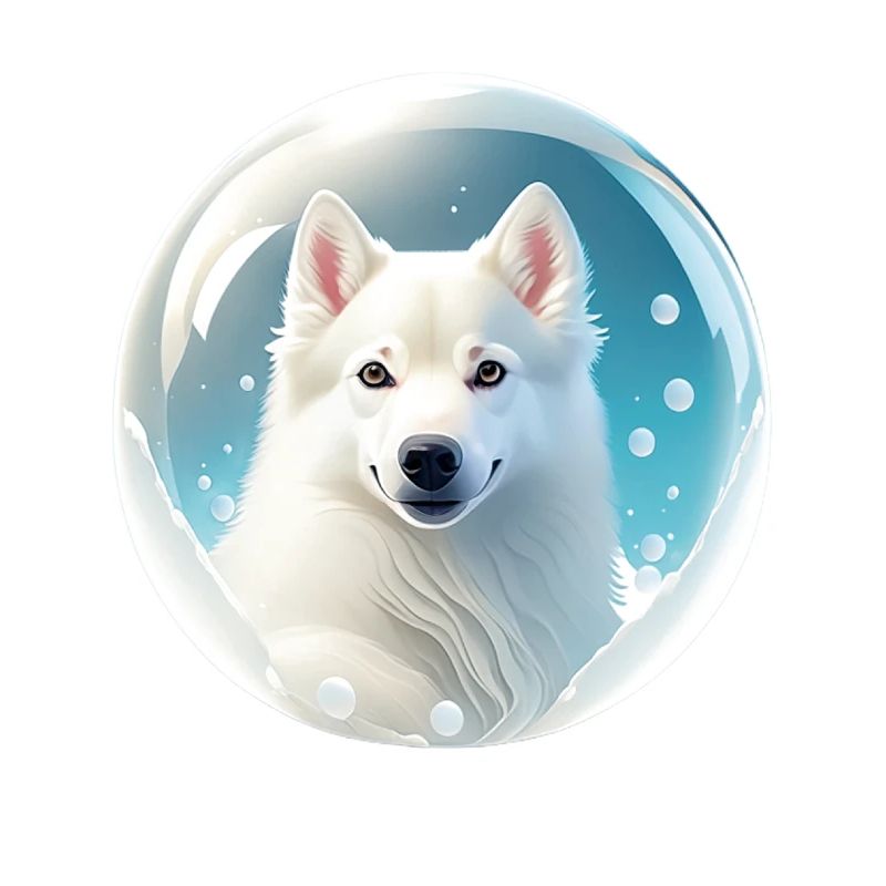 Cute White Shepherd in soap bubble