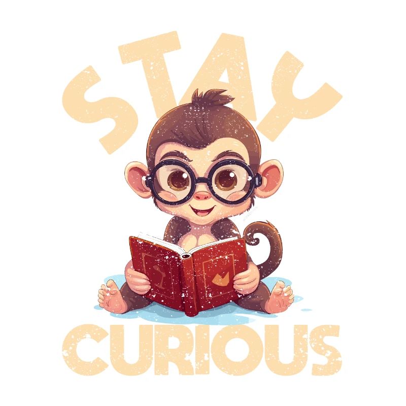 Stay curious monkey reading funny book lover