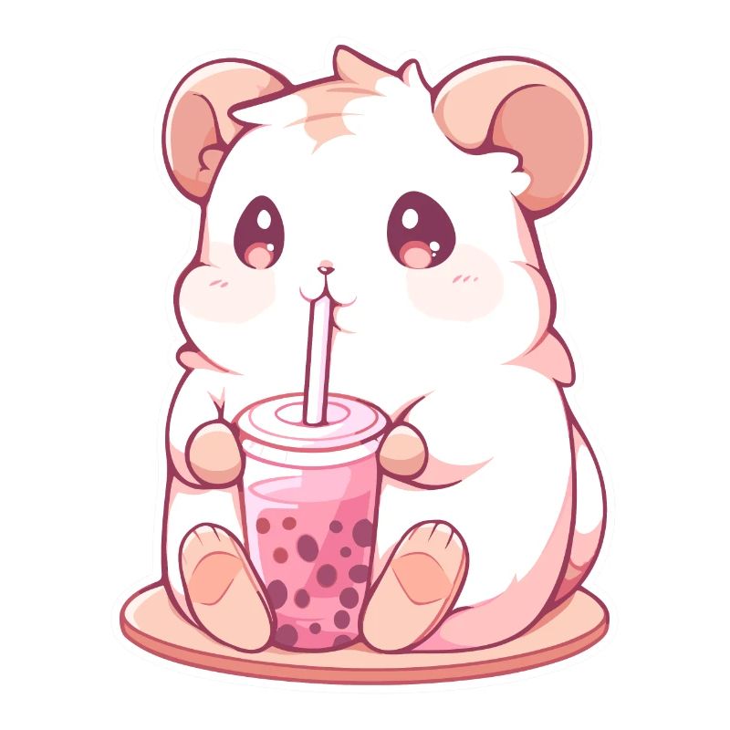 Kawaii Hamster Drinks Boba Bubble Tea Chibi