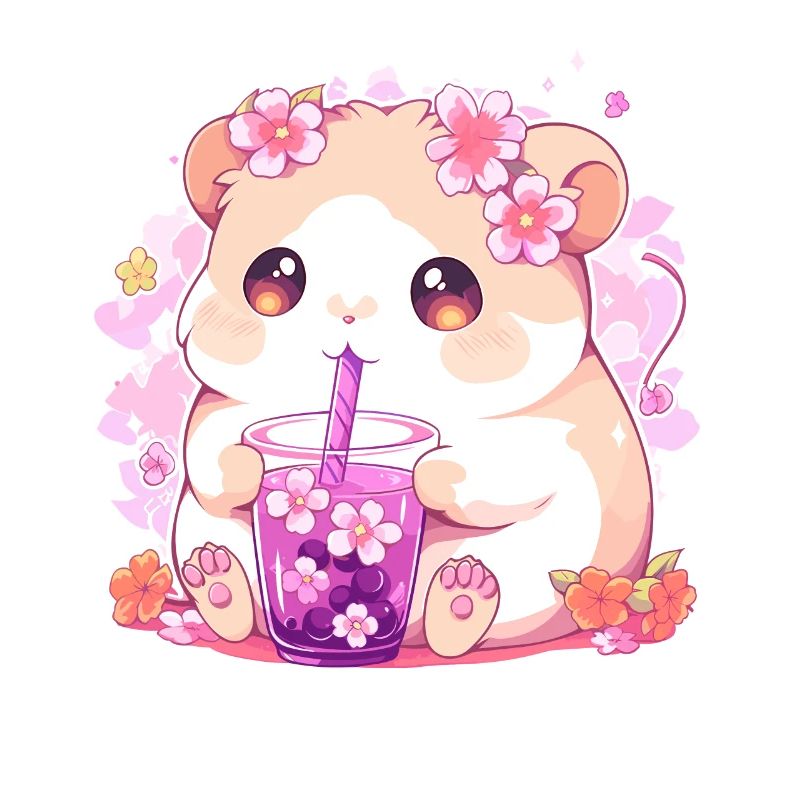 Kawaii Hamster Drinks Boba Bubble Tea Chibi