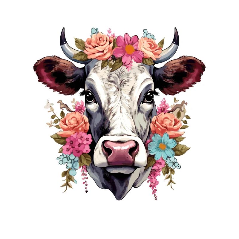 Vache avec des fleurs