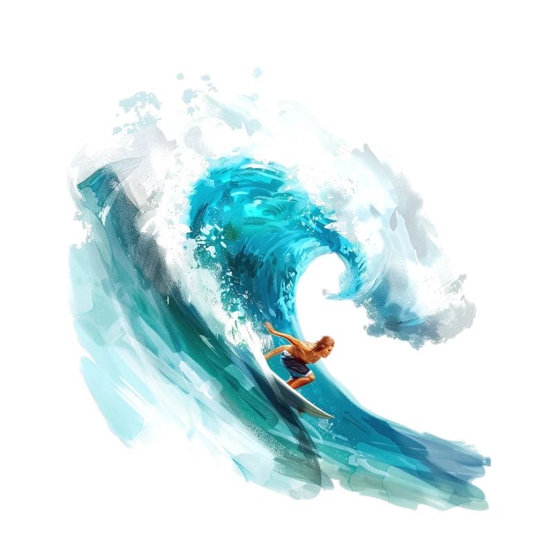 Surfer riding a big wave in a 2D