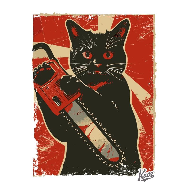 Vintage Drôle Chat avec Tronçonneuse