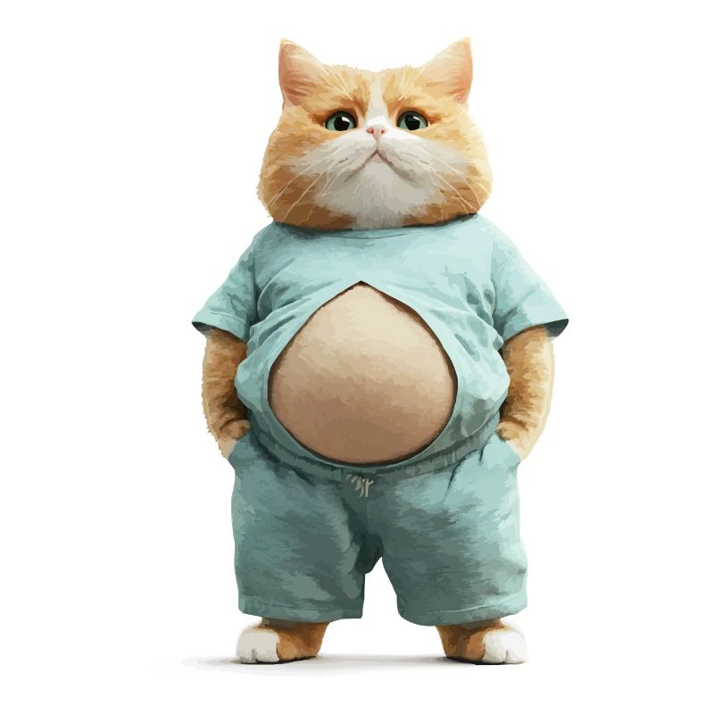 Funny fat cat in comfortable clothes