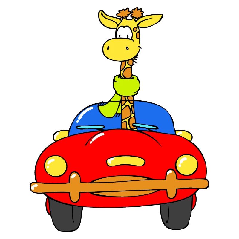Giraffe driving car