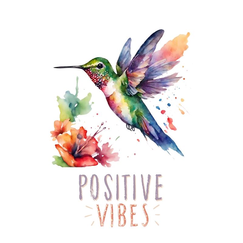 Colibri aquarelle avec Phrase d’ondes positives
