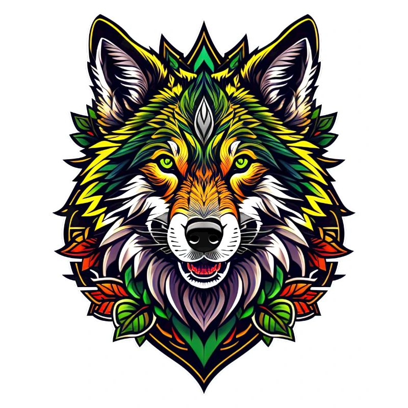 Farbenfrohe Wolfsillustration